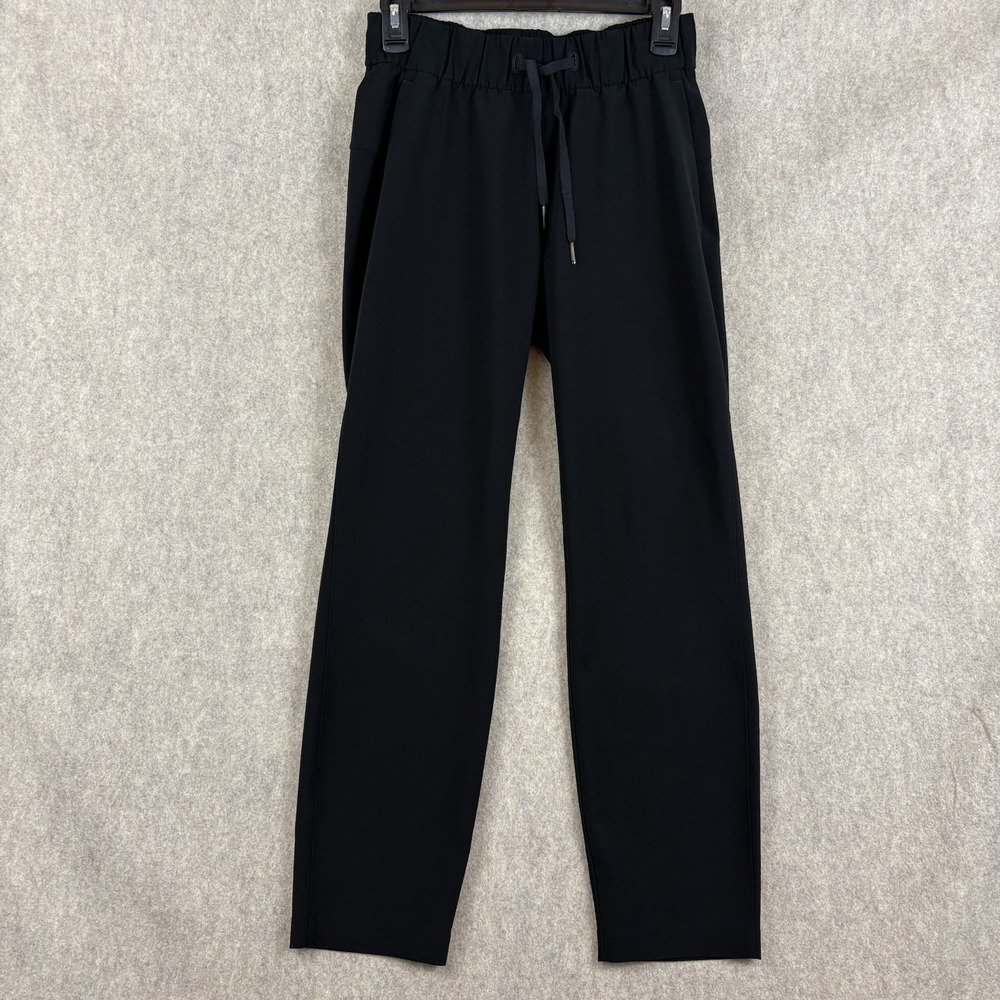 Lululemon Women Black Ankle Pants Pull On Drawstring Stretch Straight Leg Travel
